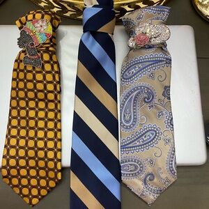 Elegant Men's Tie Set - Gold, Blue, and Gray